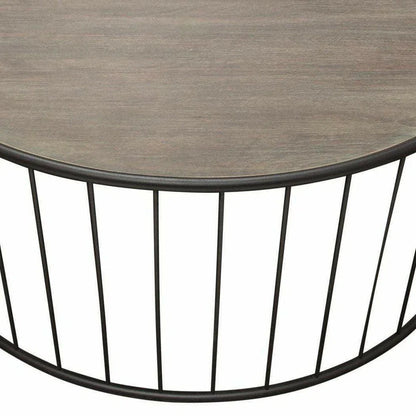 38" Round Cocktail Table Grey Oak Top and Metal Base Coffee Tables Sideboards and Things  By Diamond Sofa