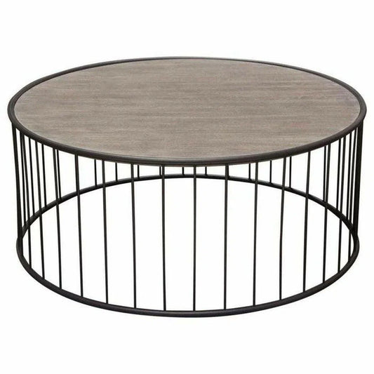 38" Round Cocktail Table Grey Oak Top and Metal Base Coffee Tables Sideboards and Things  By Diamond Sofa