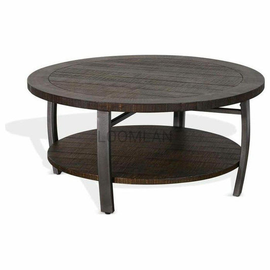 38" Round Dark Brown Cocktail Coffee Table with Storage Shelf Coffee Tables Sideboards and Things By Sunny D