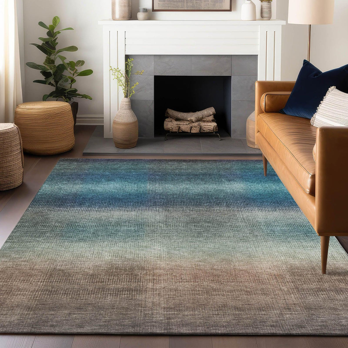 Haelor Blue Washable Indoor-Outdoor Rug -- blue
