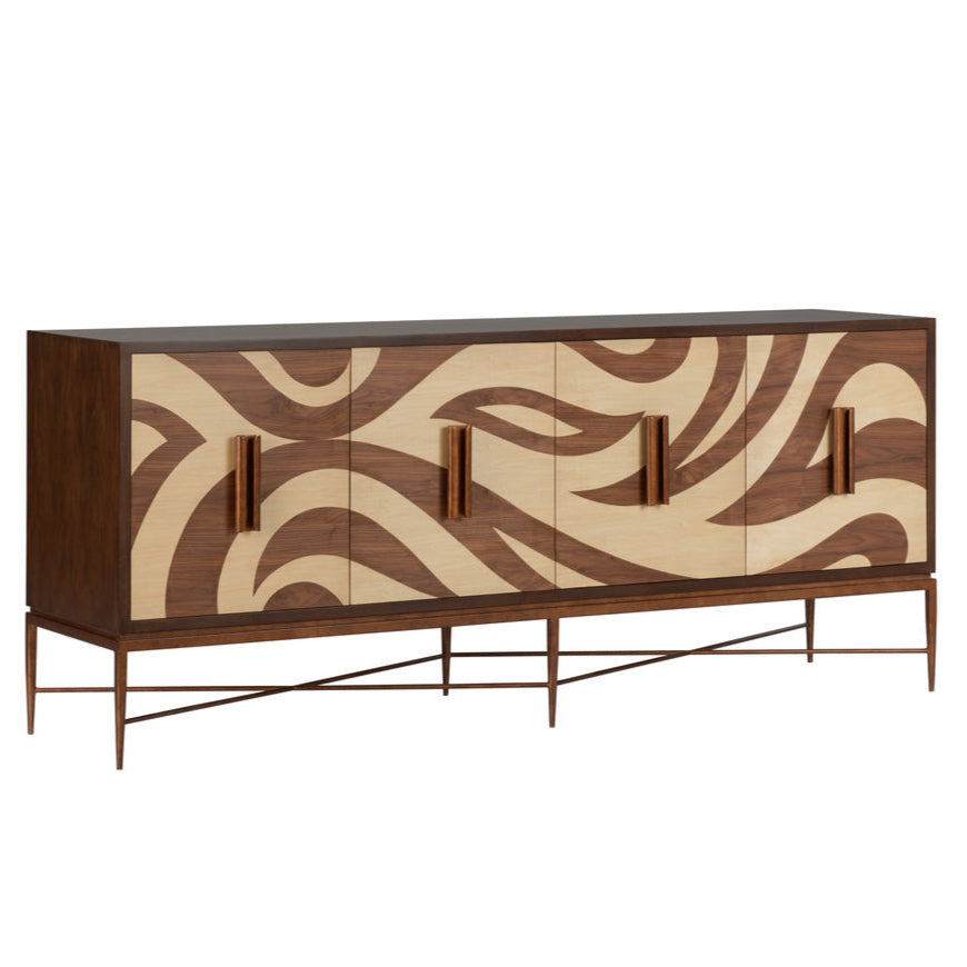 Chelsea House Swirl Pattern Four Doors Wood Credenza