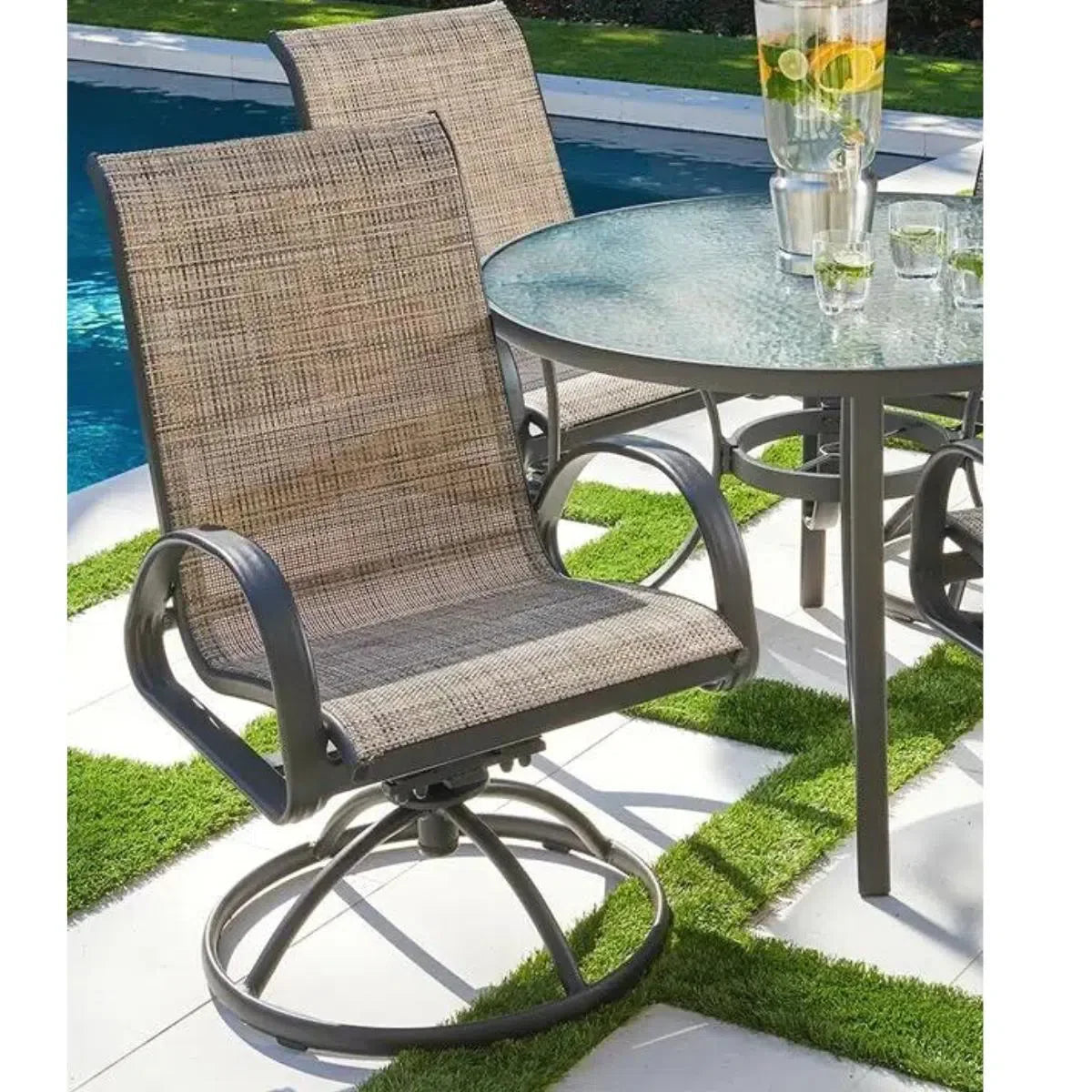 LOOMLAN 3PC Earth Brown Outdoor Bistro Set for 2 Swivel Chairs