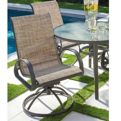 LOOMLAN 3PC Earth Brown Outdoor Bistro Set for 2 Swivel Chairs