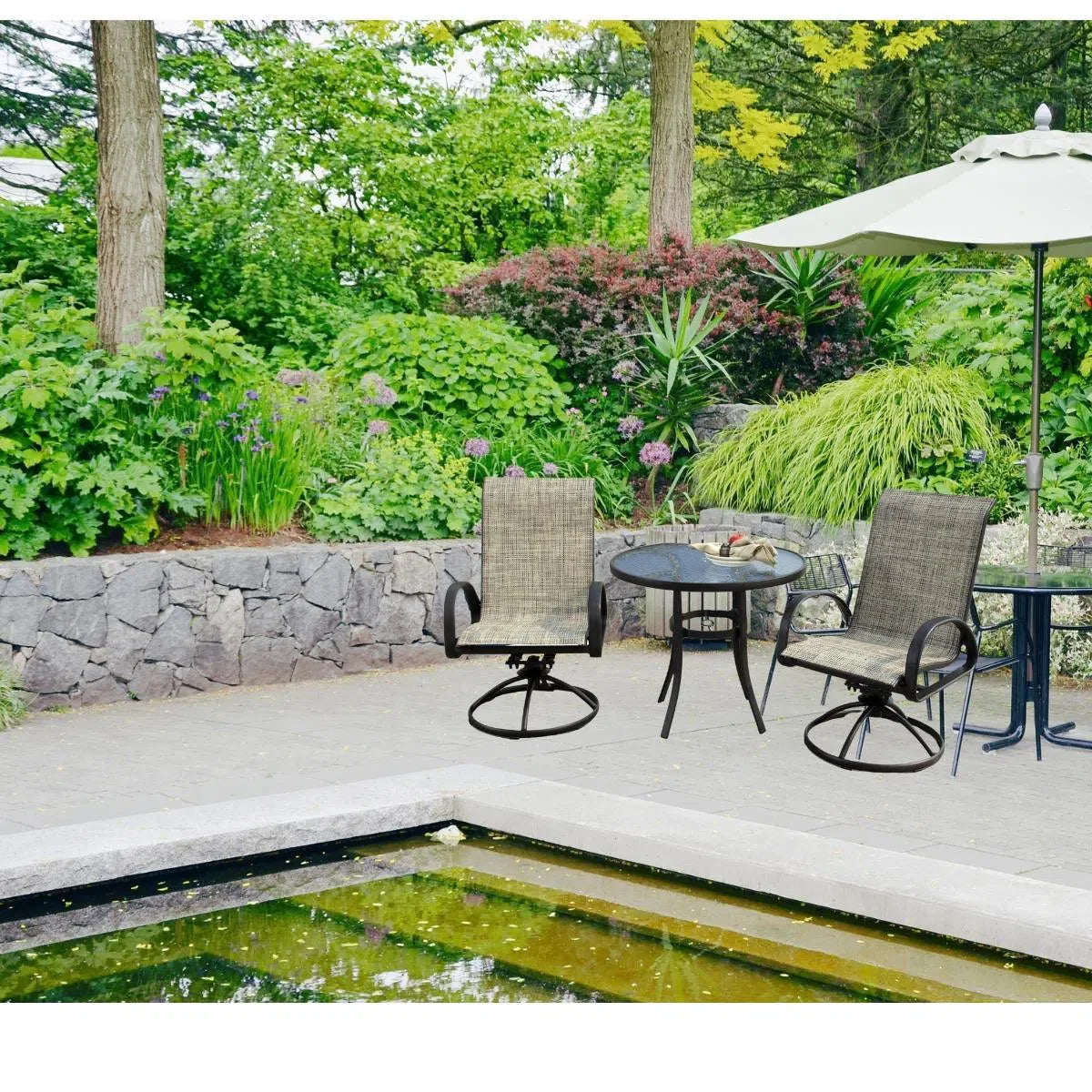 LOOMLAN 3PC Earth Brown Outdoor Bistro Set for 2 Swivel Chairs