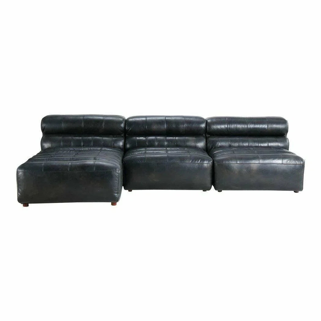 3PC Set Black Leather Reversible Modular Sofa Modular Sofas LOOMLAN By Moe's Home