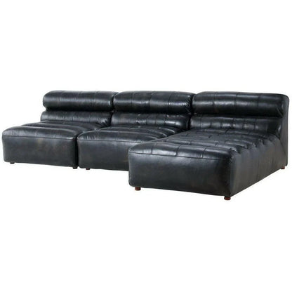 3PC Set Black Leather Reversible Modular Sofa Modular Sofas LOOMLAN By Moe's Home