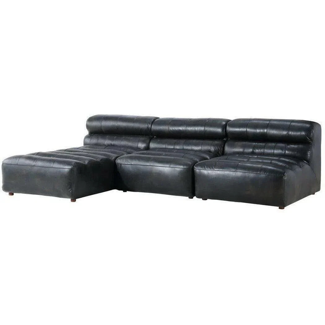 3PC Set Black Leather Reversible Modular Sofa Modular Sofas LOOMLAN By Moe's Home