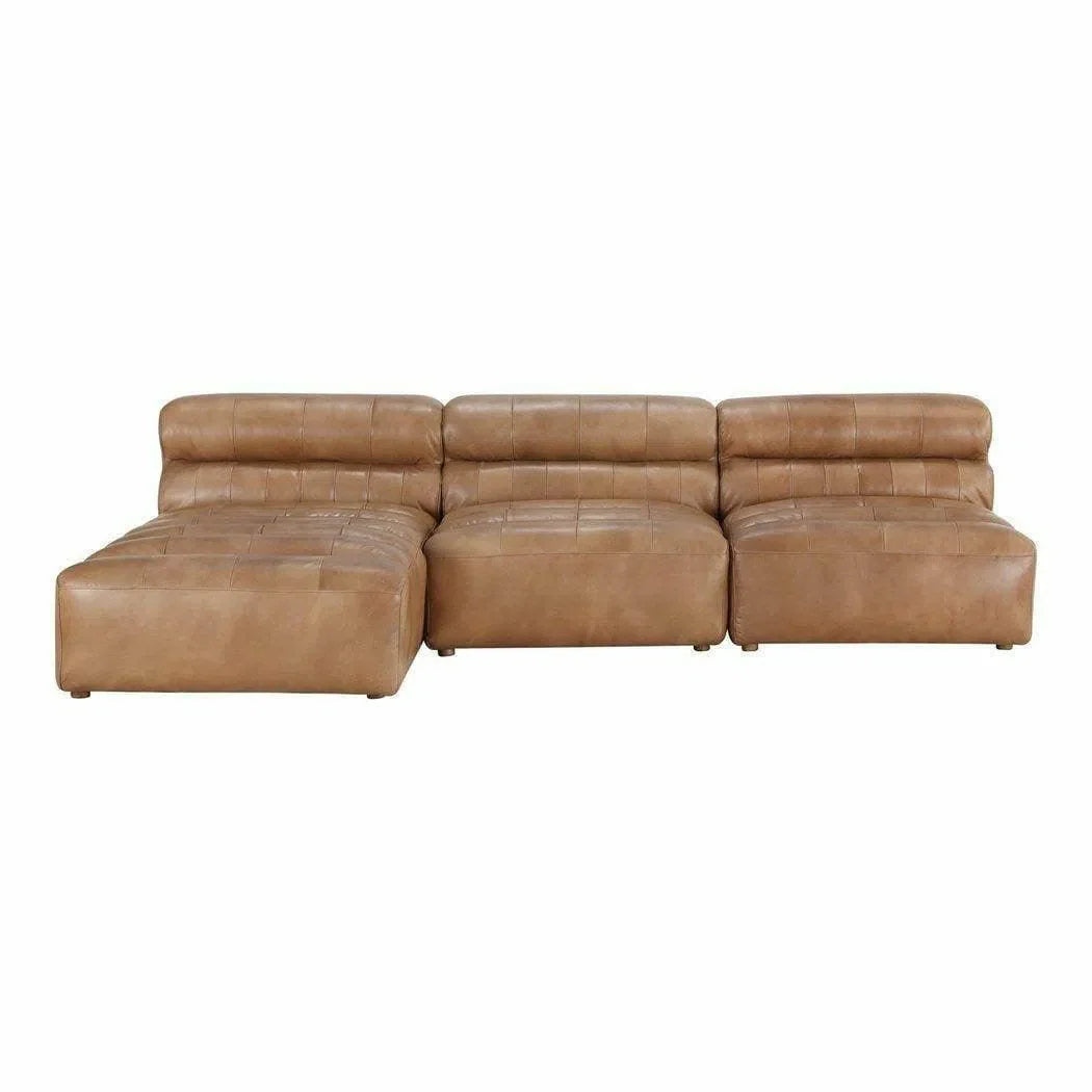 3PC Set Tan Leather Reversible Modular Sofa Modular Sofas LOOMLAN By Moe's Home