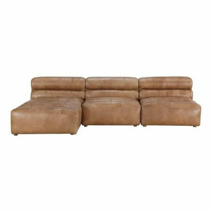 3PC Set Tan Leather Reversible Modular Sofa Modular Sofas LOOMLAN By Moe's Home