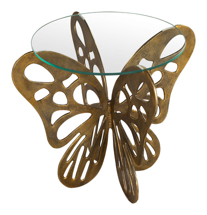 Motyl Glass and Aluminum Gold Round Accent Table