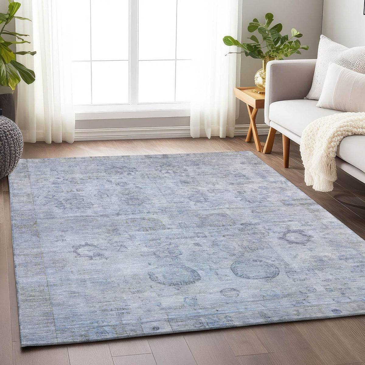 Laeanor Blue Washable Indoor-Outdoor Rug -- blue
