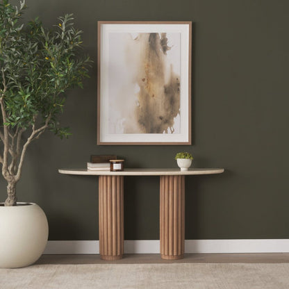 Marbrello 55" Botticino Marble Top Half Moon Console Table -- Light Brown