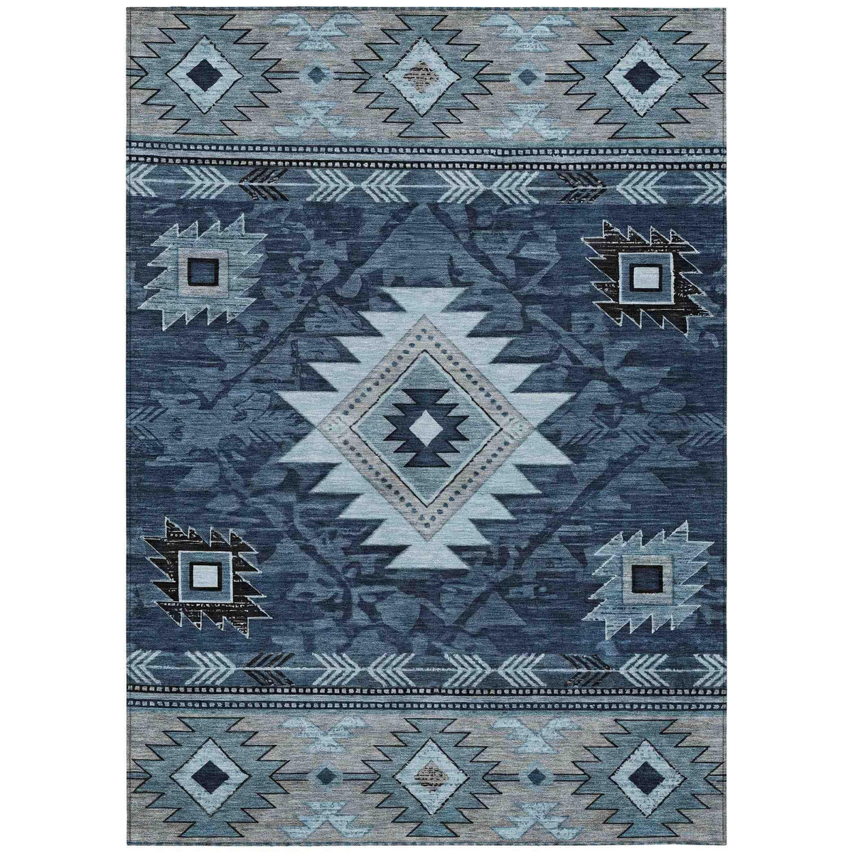 Jaelas Blue Washable Indoor-Outdoor Rug