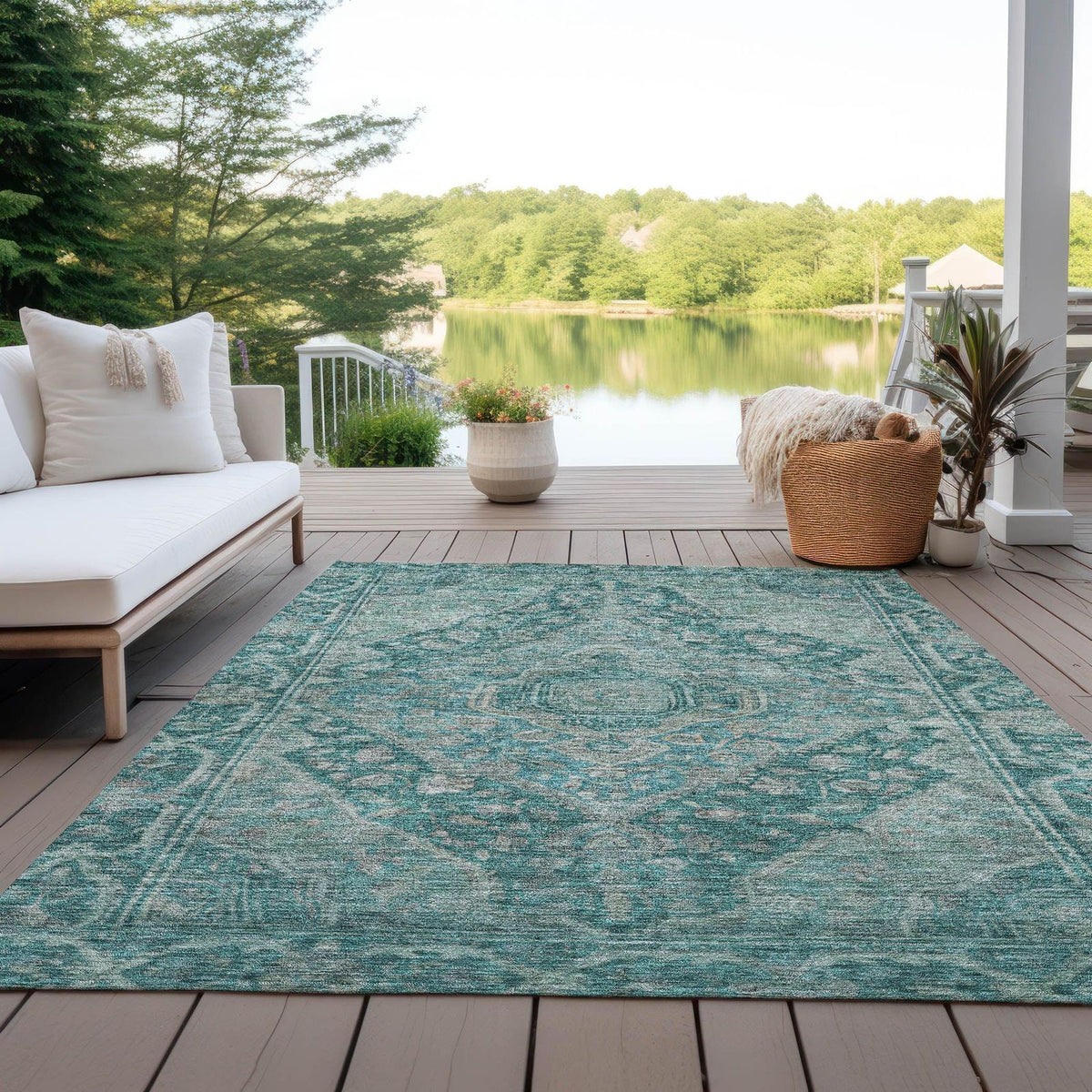 Kaelanor Teal Washable Indoor-Outdoor Rug