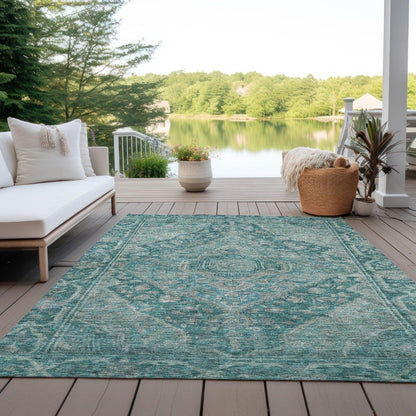 Kaelanor Teal Washable Indoor-Outdoor Rug