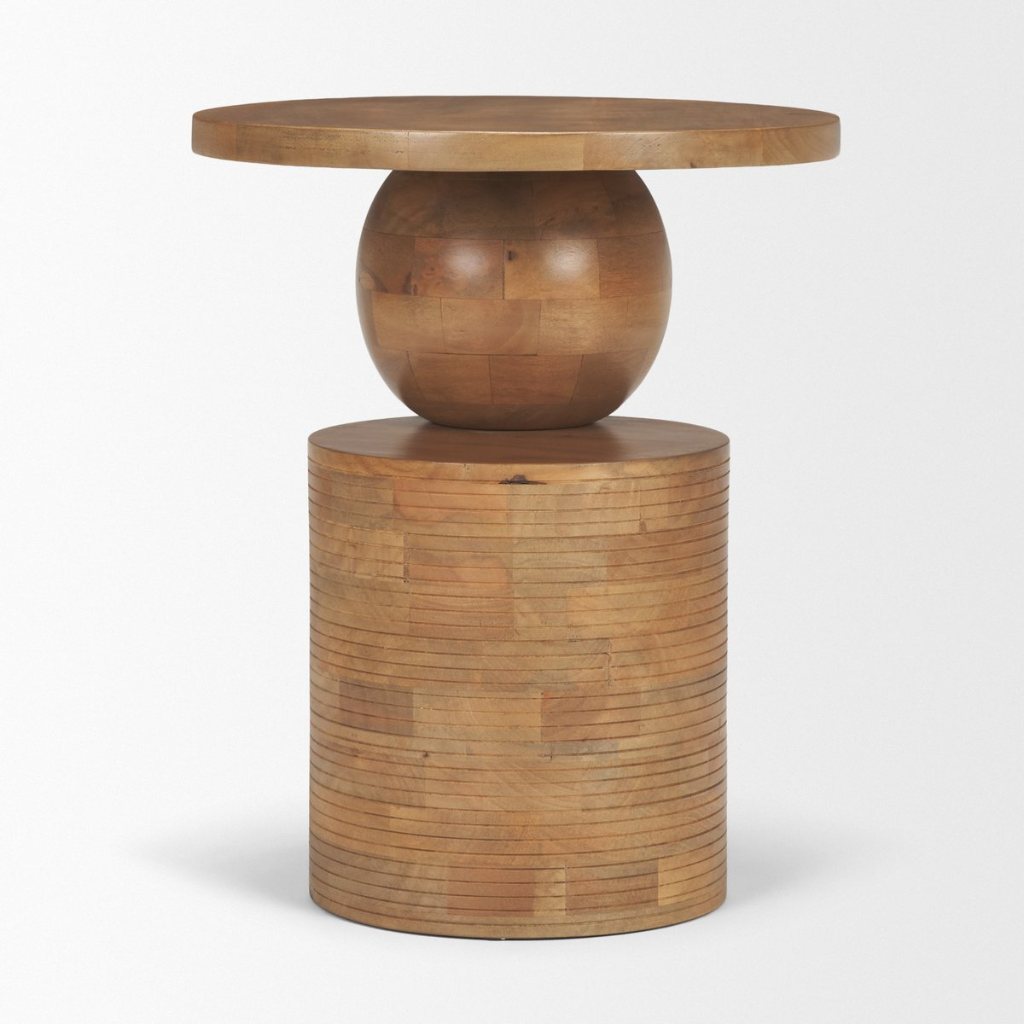 Stack 18" Round Light Brown Solid Wood Geometric Accent Tabl -- Light Brown