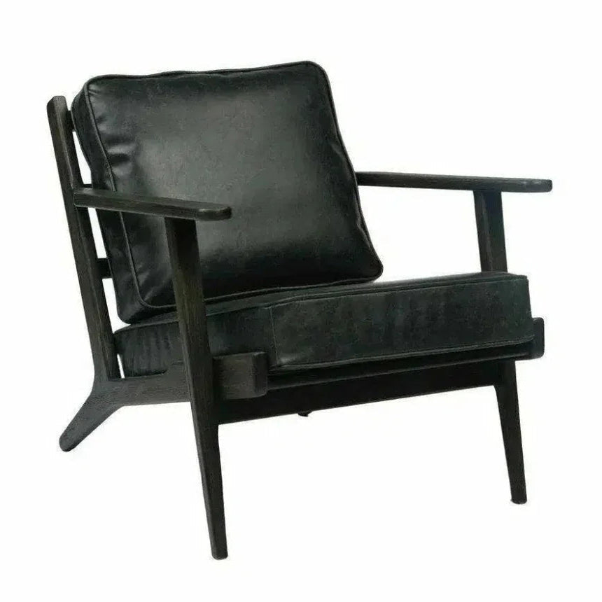Junior Arm Chair Black Leather Seat Over Wood Base