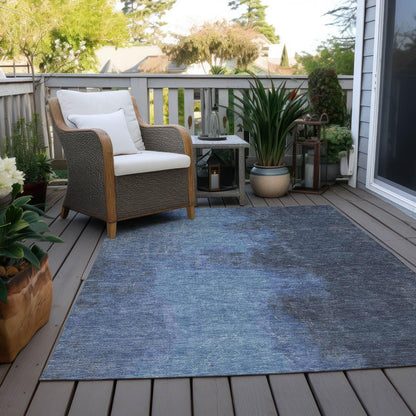 Iriion Blue Washable Indoor-Outdoor Rug -- blue