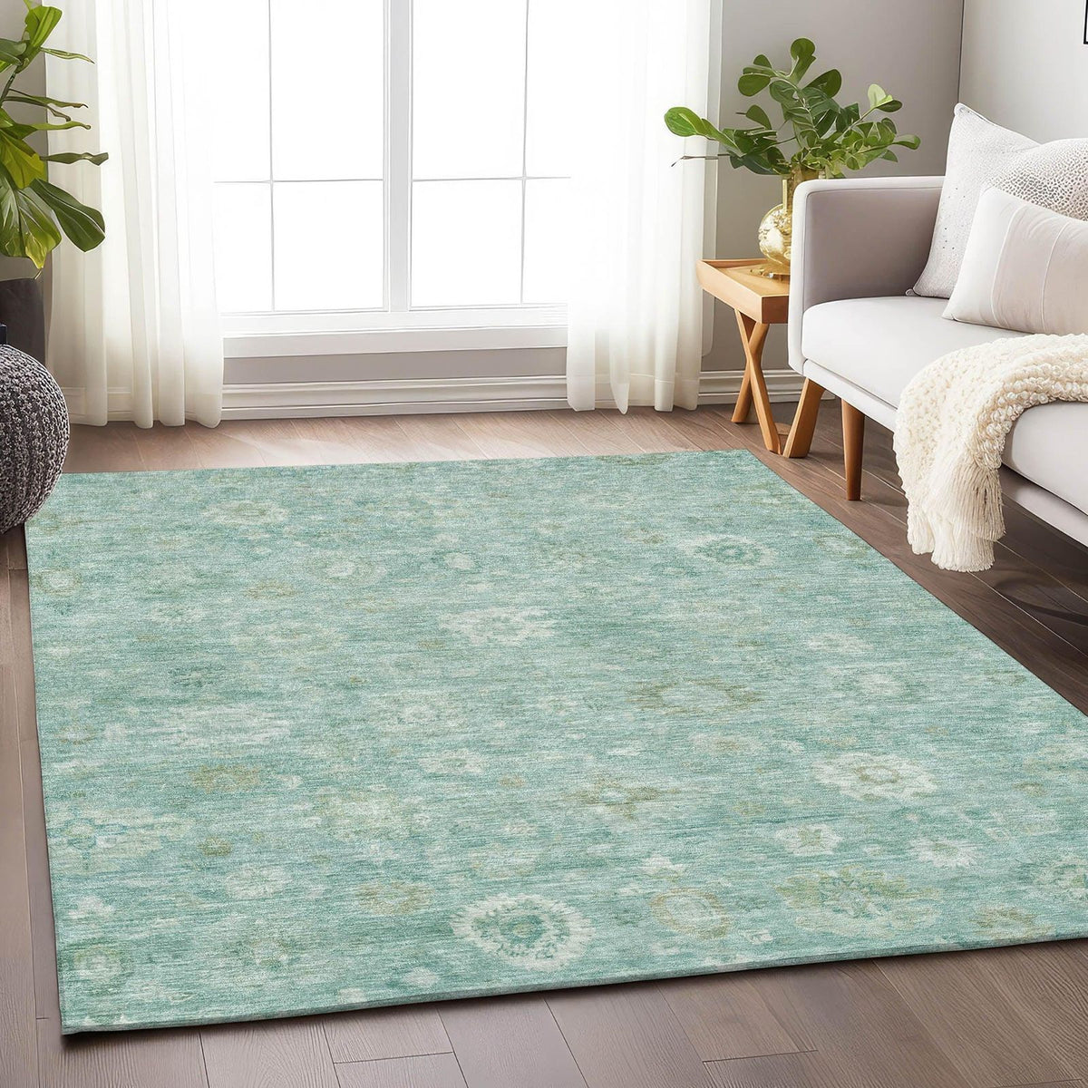 Laeara Teal Washable Indoor-Outdoor Rug -- teal
