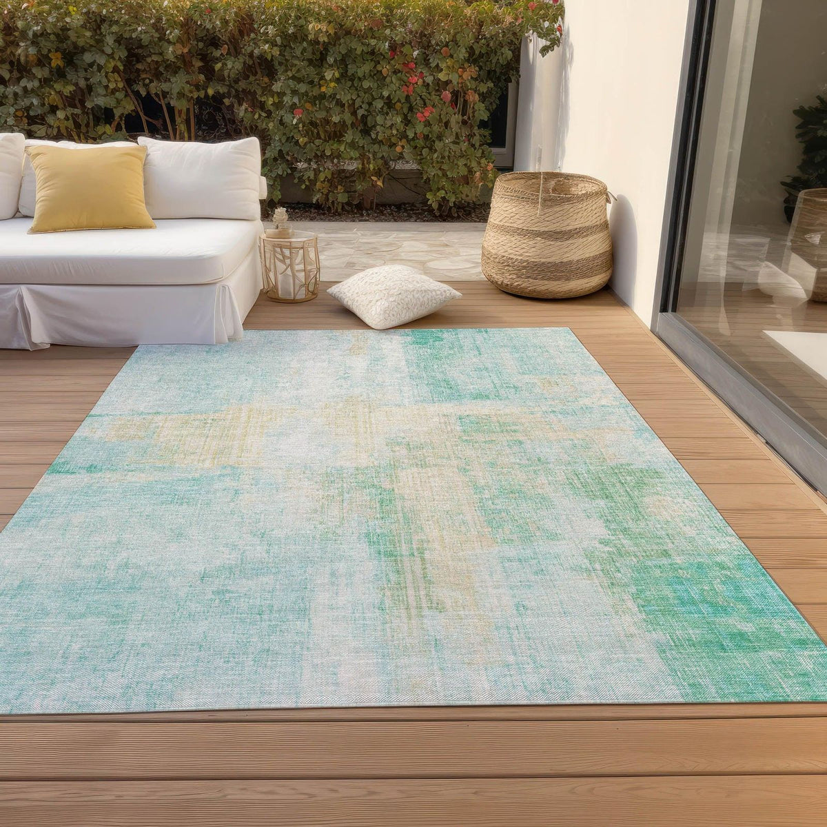 Jaelor Teal Washable Indoor-Outdoor Rug -- teal