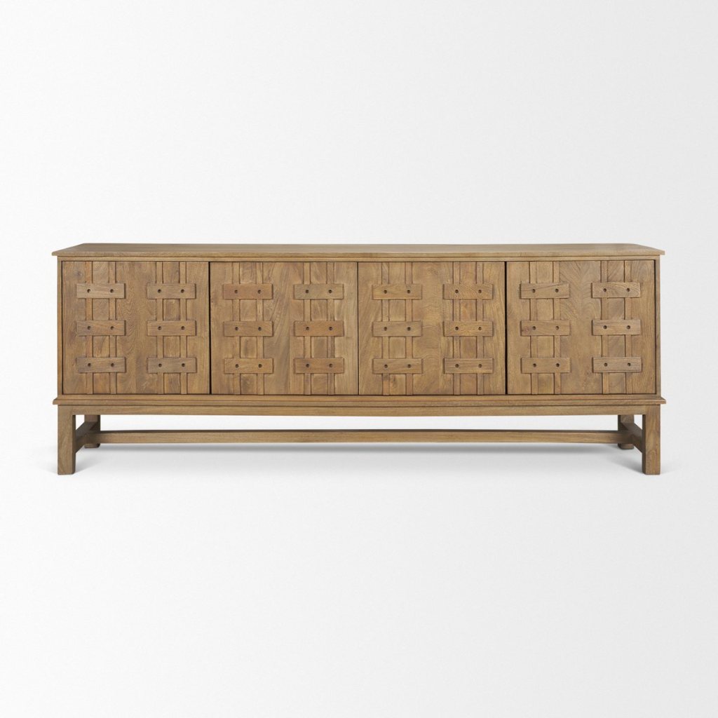 Truss 82"W Cool Dark Brown Solid Wood 4-Door Closed Sideboar -- Dark Brown