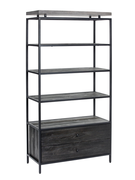 Norwood Bookcase Concrete Wood Iron Shelves Drawers