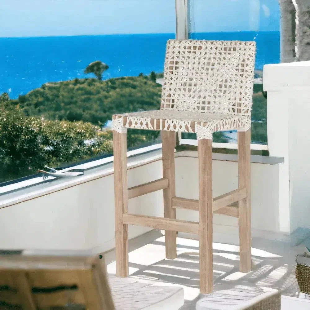 Lulua White Leather Counter Stool Teak Wood -- view 3