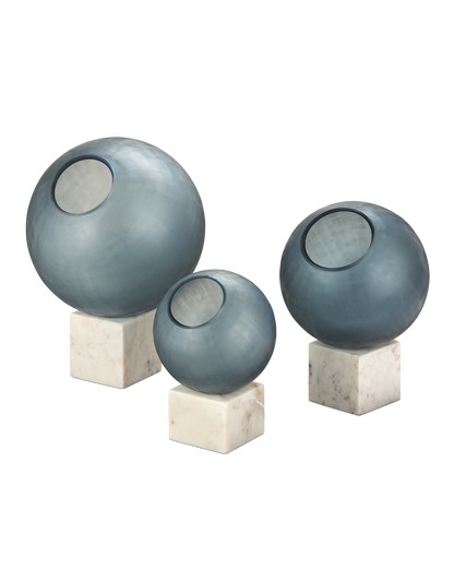 Fresno Glass and Marble Blue Orb Set of 3