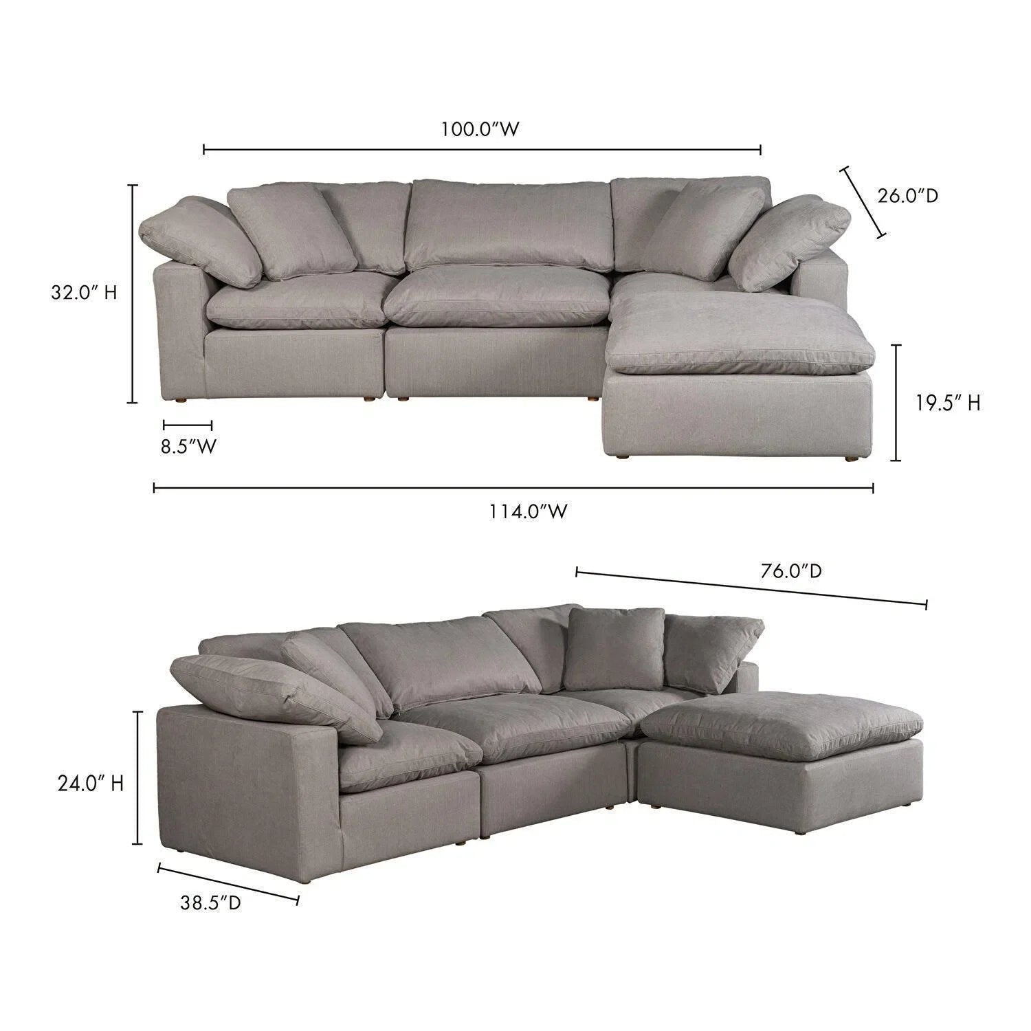 4 PC Set Stain Resistant Terra Condo Grey Sectional Modular Lounge Modular Sofas LOOMLAN By Moe's Home