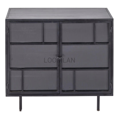 2 Windowpane Glass Doors Metal Frame Accent Cabinet Accent Cabinets LOOMLAN By LOOMLAN