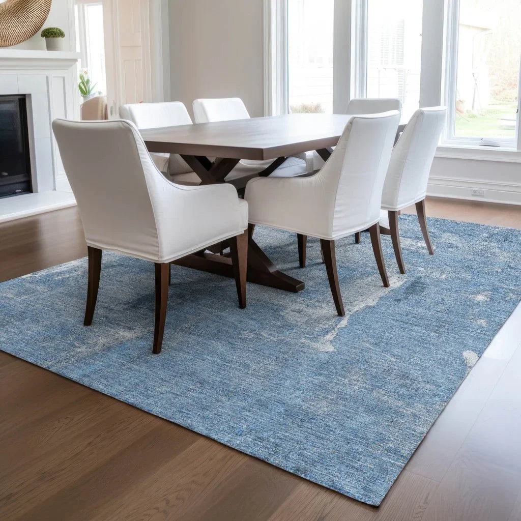 Aria Blue Washable Indoor-Outdoor Rug -- blue