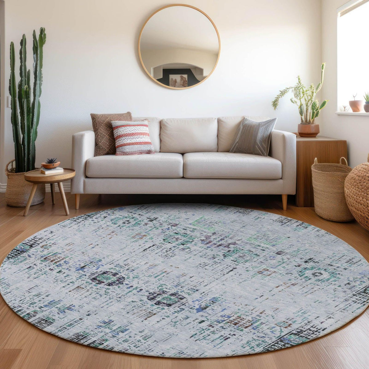 Haelon Blue Washable Indoor-Outdoor Rug