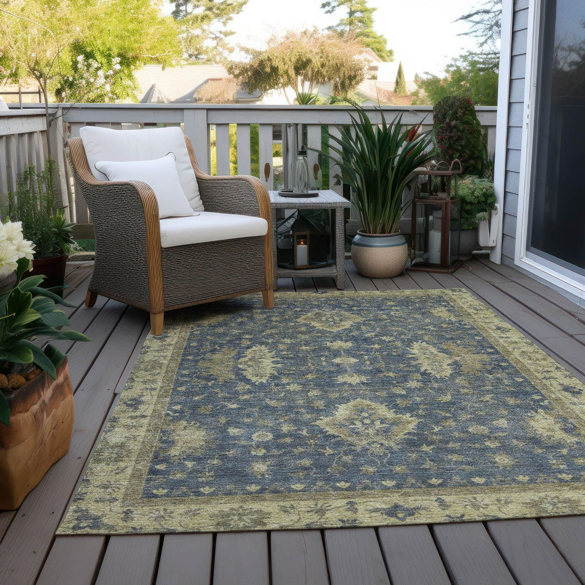 Iriaris Blue Washable Indoor-Outdoor Rug