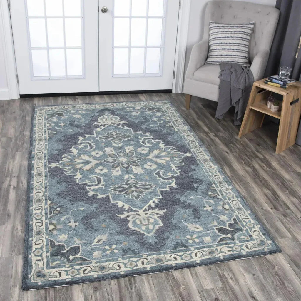 Awat Central Medallion Dark Gray Large Area Rugs -- gray