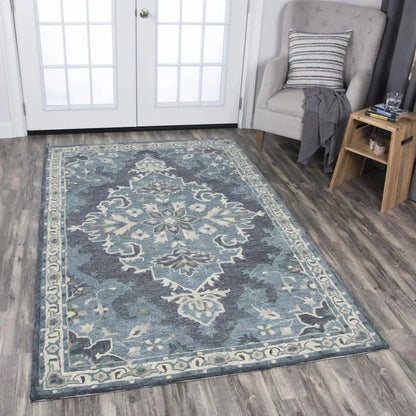 Awat Central Medallion Dark Gray Large Area Rugs -- gray