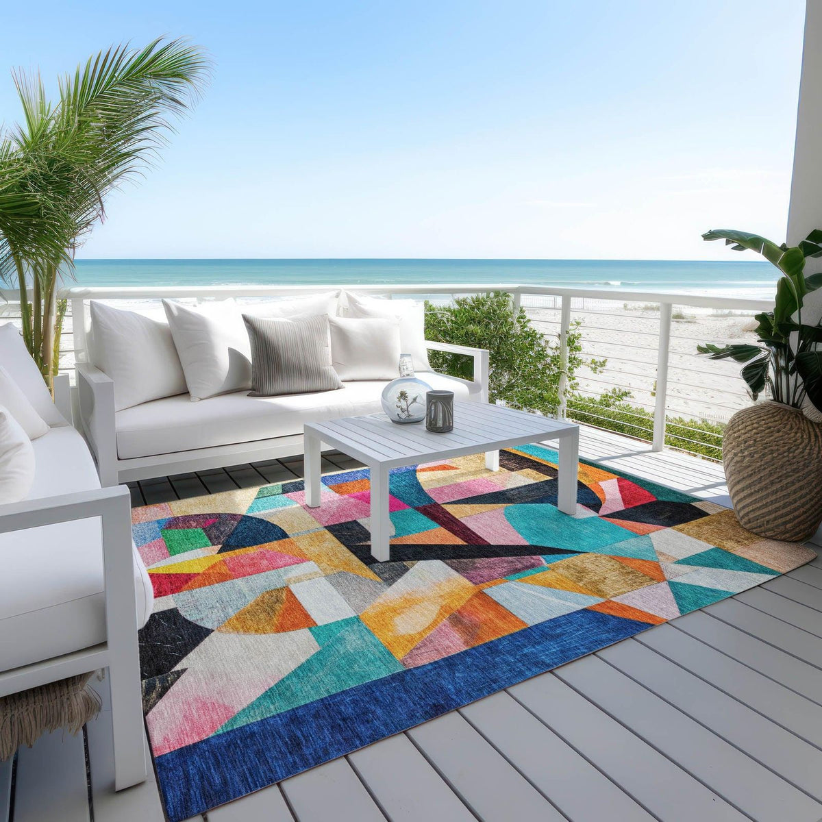 Jaelira Blue Washable Indoor-Outdoor Rug -- blue
