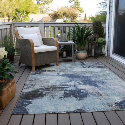Iriara Blue Washable Indoor-Outdoor Rug -- blue