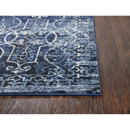 Dors Scroll Work Blue Kitchen Hallway Runner Rug -- blue