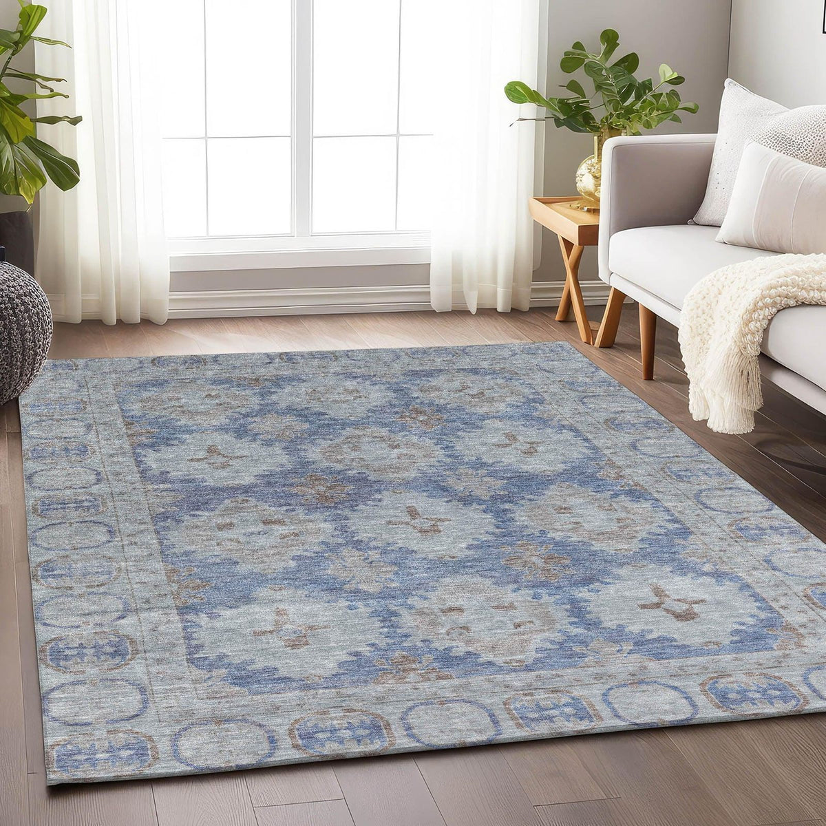 Jaelora Blue Washable Indoor-Outdoor Rug -- blue