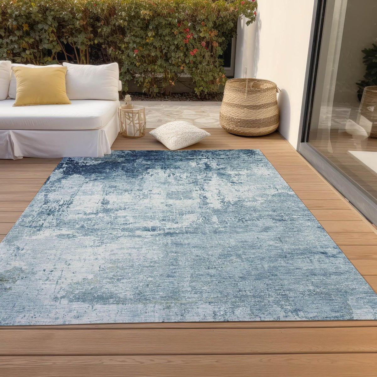 Kaelira Blue Washable Indoor-Outdoor Rug -- blue