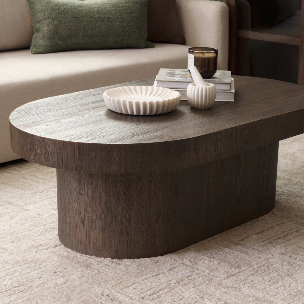Lyonne 48" Oblong Medium Brown Oak Wood Coffee Table -- Medium Brown