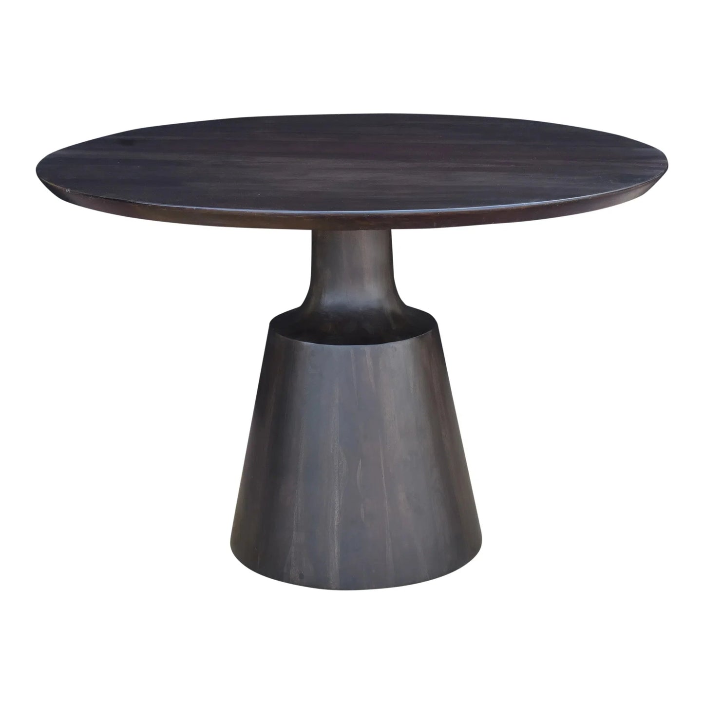 46" Dark Brown Wood Round Dining Table Pedestal Carved Base-Dining Tables-Moe's Home-LOOMLAN