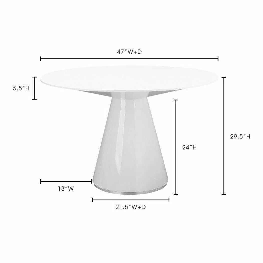 47" Contemporary High Gloss White Round Dining Table for 4 People Dining Tables LOOMLAN By Moe's Home