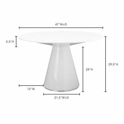 47" Contemporary High Gloss White Round Dining Table for 4 People Dining Tables LOOMLAN By Moe's Home