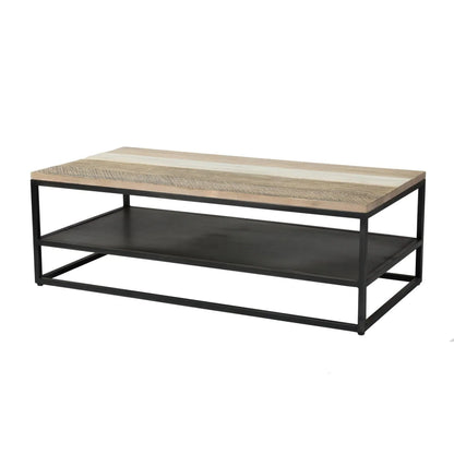 47" Two-Tone Rectangle Coffee Table With Shelves Wood Top With Base Coffee Tables LOOMLAN By LHIMPORTS