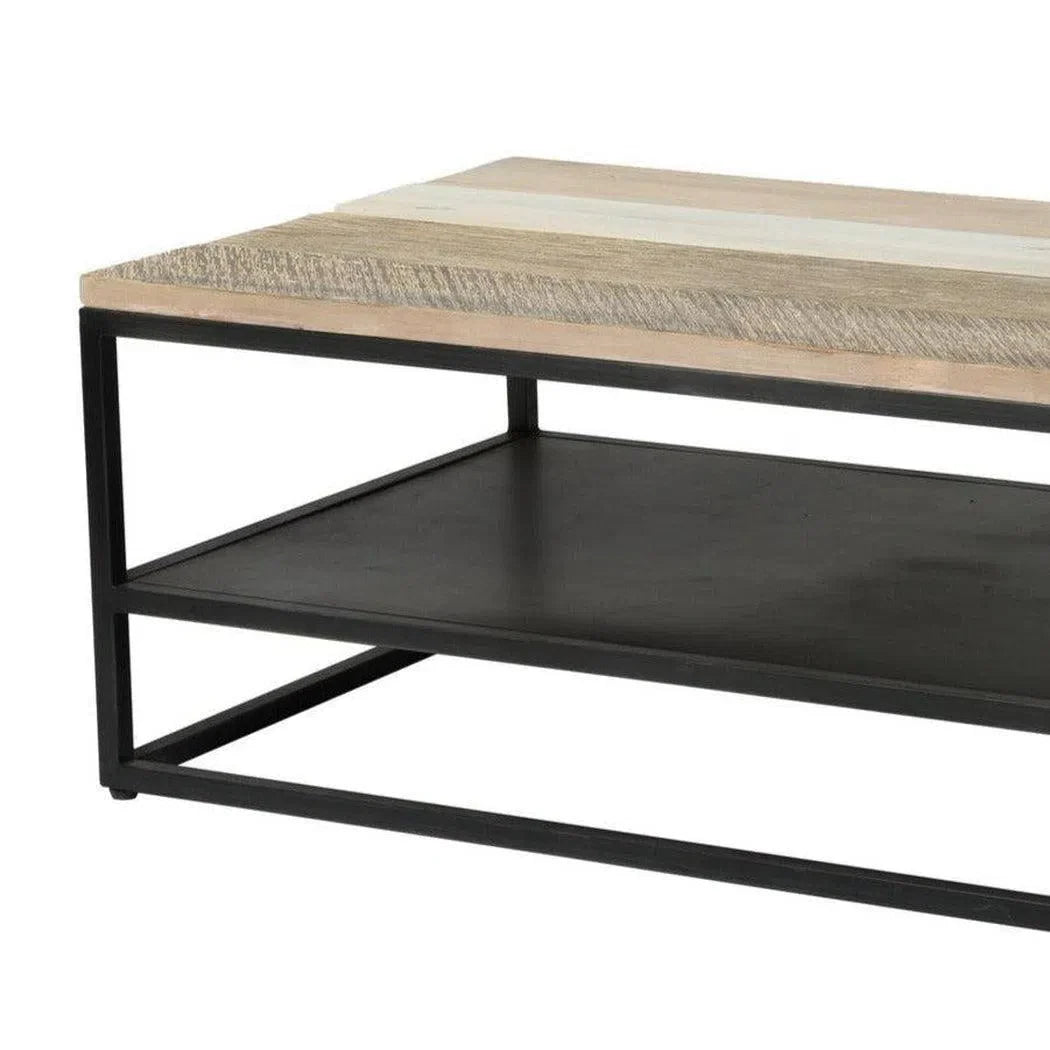 47" Two-Tone Rectangle Coffee Table With Shelves Wood Top With Base Coffee Tables LOOMLAN By LHIMPORTS