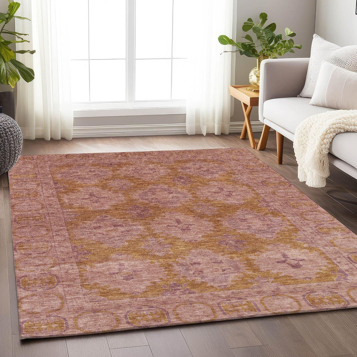 Jaelora Pink Washable Indoor-Outdoor Rug -- pink