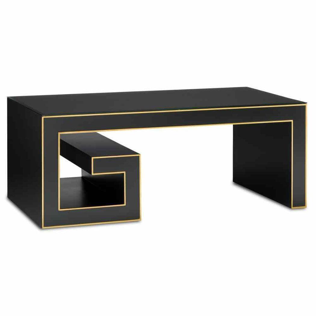 48" Black Waterfall Rectangular Cocktail Table With Gold Accents Coffee Tables Sideboards and Things By Currey & Co