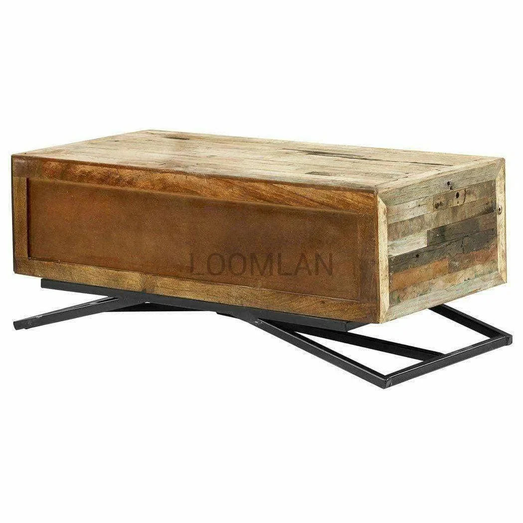 48" Reclaimed Coffee Table with Storage & Glass Sliding Doors Coffee Tables LOOMLAN By LOOMLAN