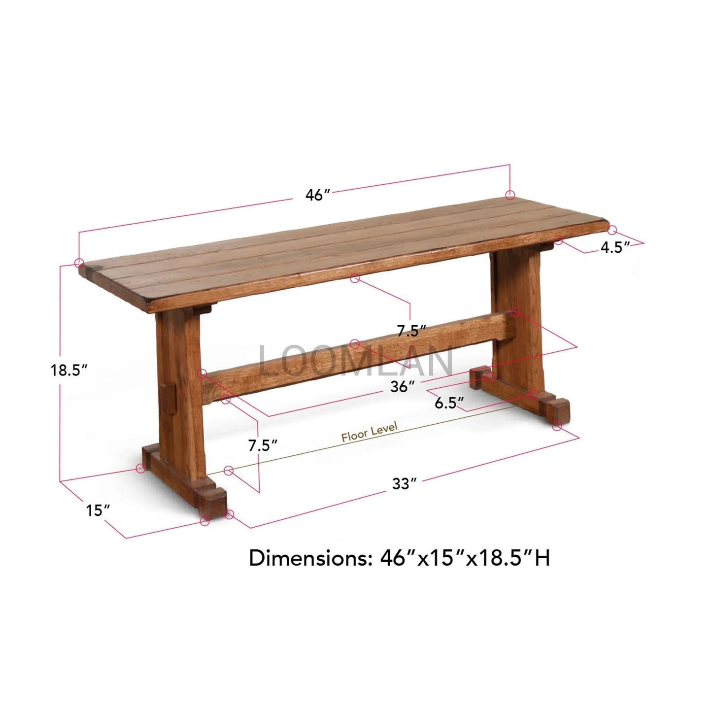 48" Rustic Oak Wood Kitchen and Dining Room Bench (Bench Only) Dining Benches Sideboards and Things By Sunny D